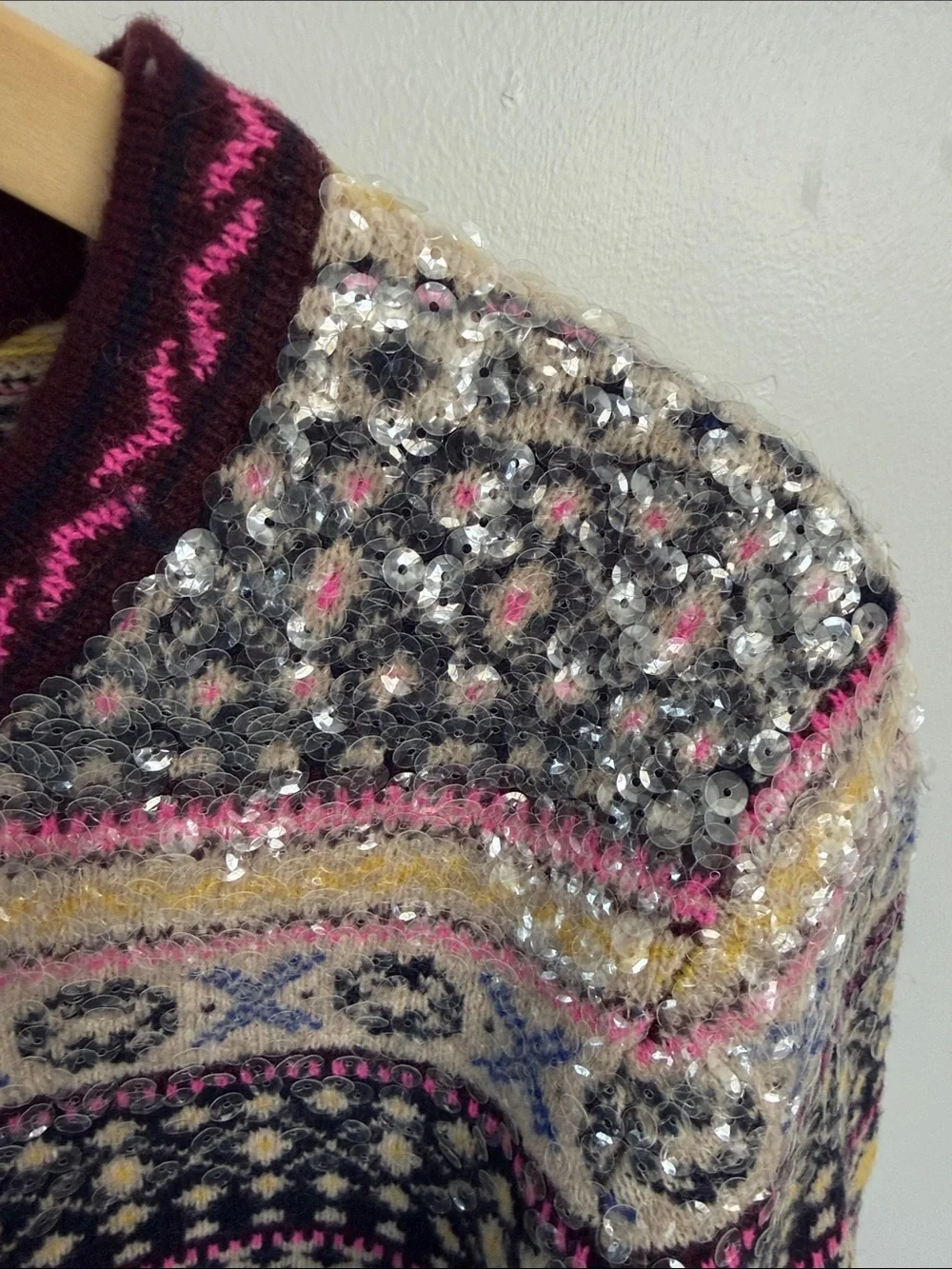 J. Crew Multicolor Fair Isle Crewneck Sweater in Navy, Pink, Cream & Burgundy